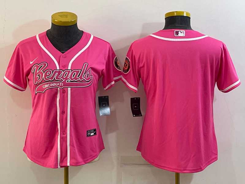 Women%27s Cincinnati Bengals Blank Pink With Patch Cool Base Stitched Baseball Jersey